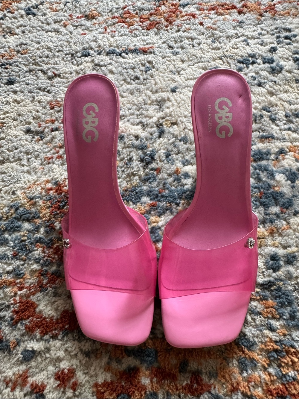 GBG Los Angeles Transparent Pink Slide Mules